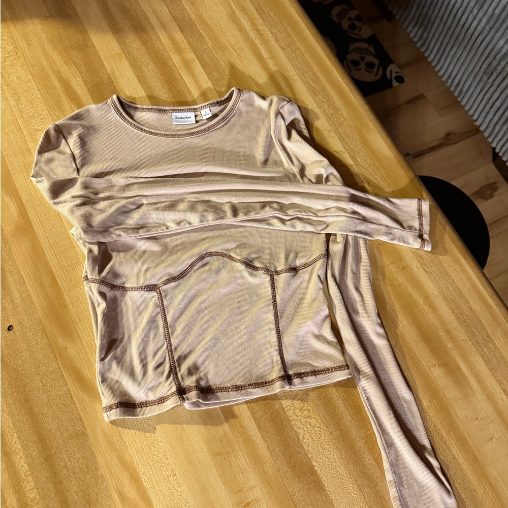 Sunday Best Cream Ribbed Long Sleeve Top